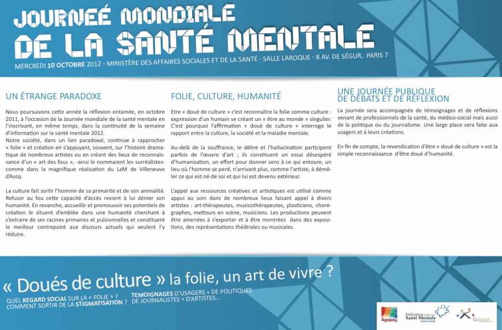 >Journée mondiale de la santé mentale le 10 octobre à Paris